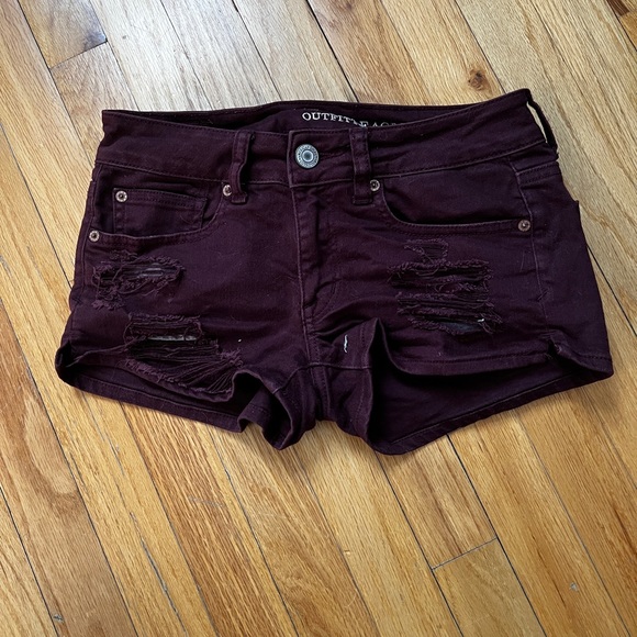 American Eagle Burgundy distressed shirts size 2 - Picture 2 of 6